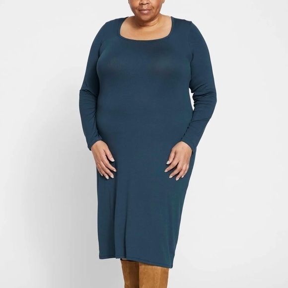 Universal Standard Foundation Long Sleeve Square Neck Dress Deep Sea Sz M/18-20 - Picture 1 of 8